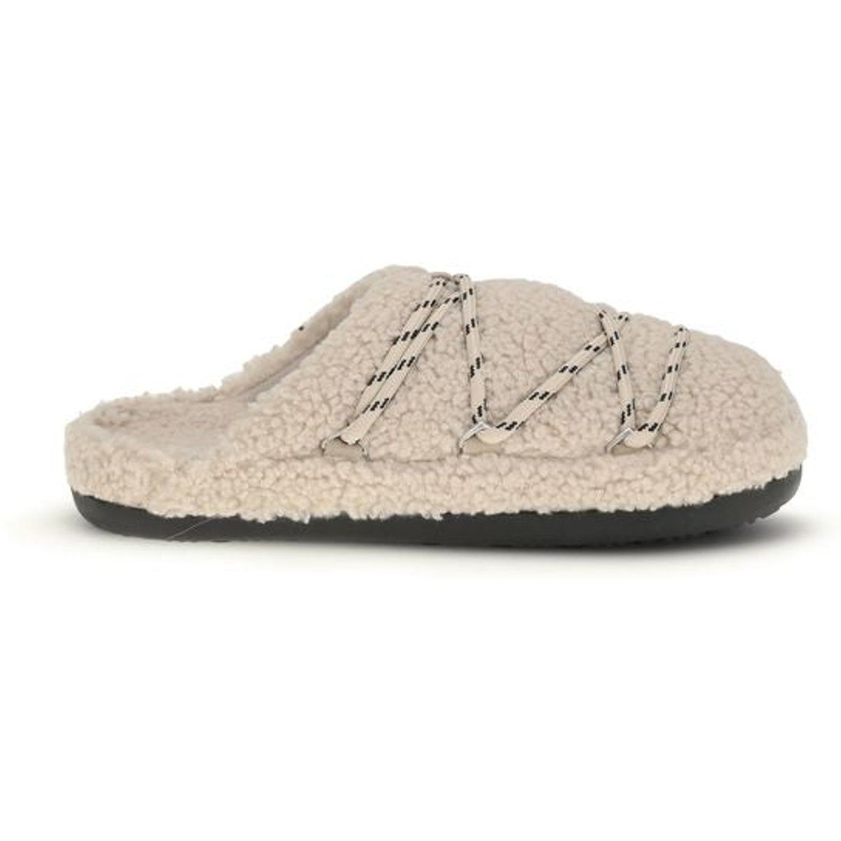 Strukturierte Teddy-Fleece-Mules mit Schnürung