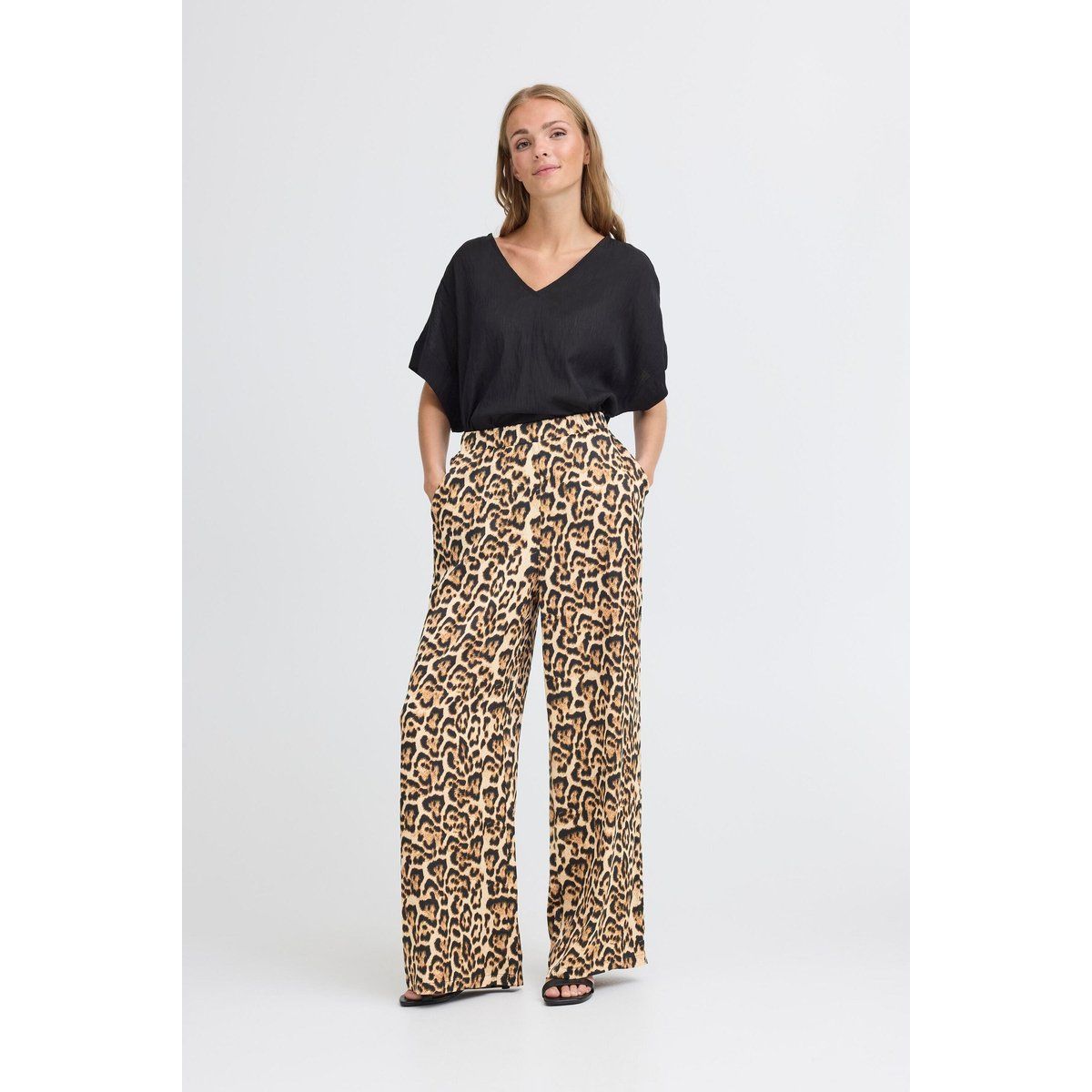 Fließende Weitbeinhose mit Leopardenmuster