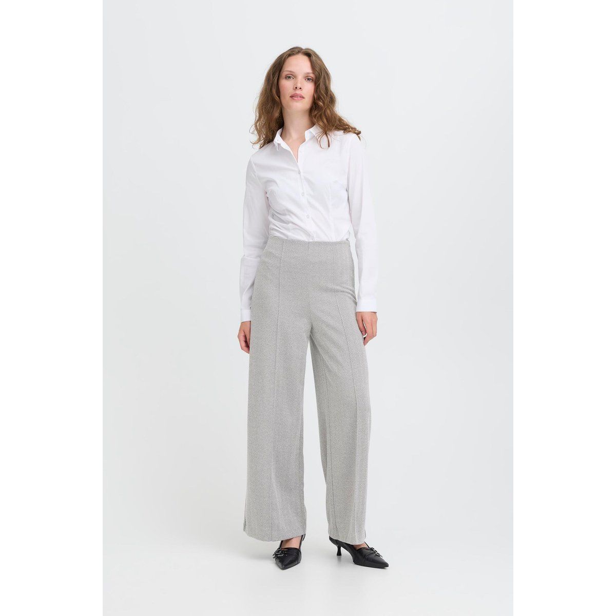 Weite Fischgrät-Hose mit hoher Taille