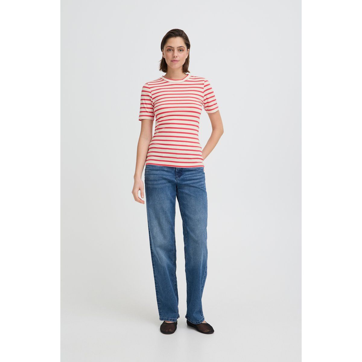 Horizontal gestreiftes Rundhals T-Shirt
