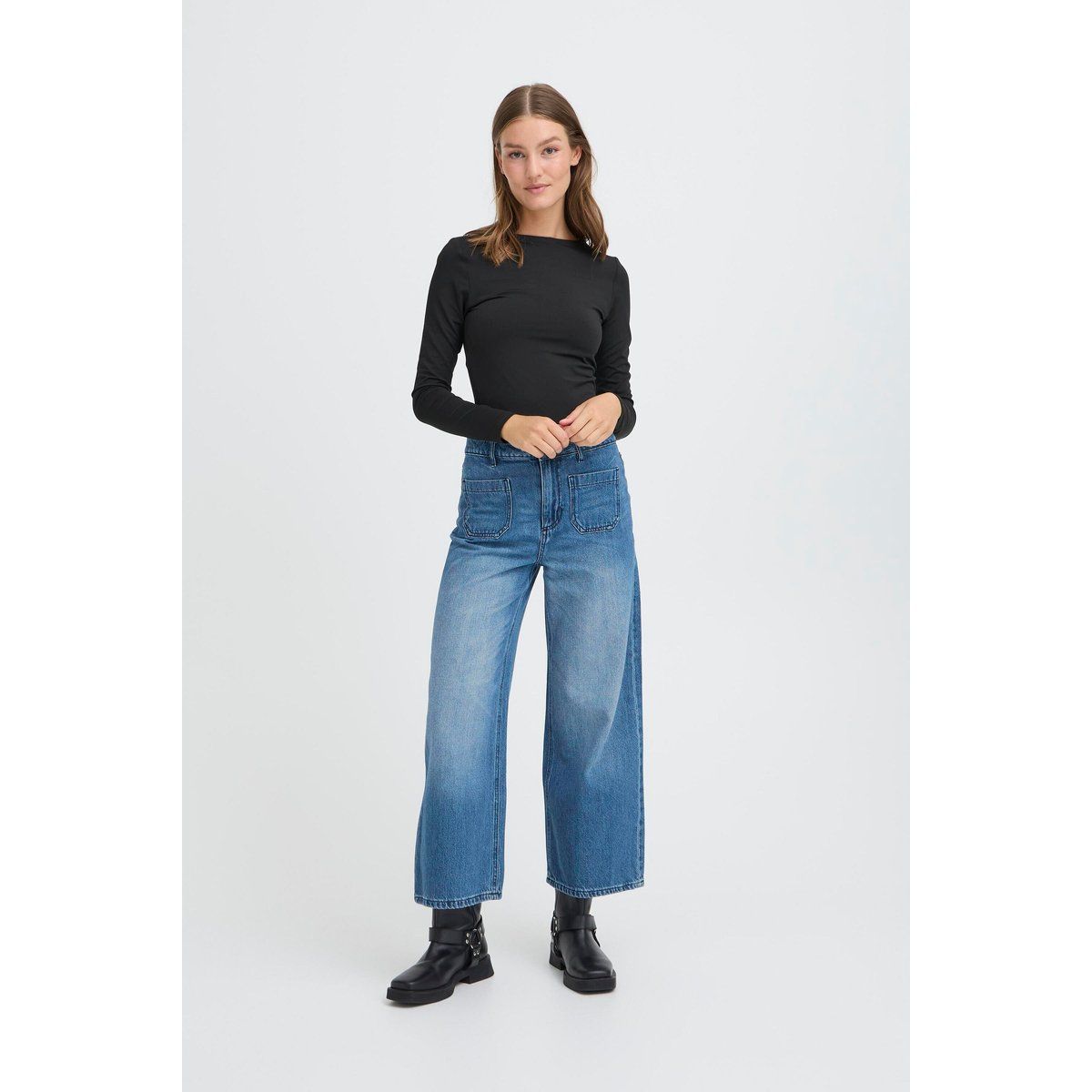 Wide-Leg-Jeans mit aufgesetzten Taschen