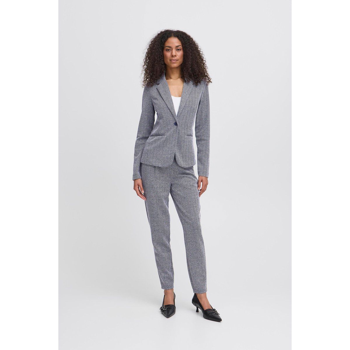 Taillierter Ein-Knopf-Blazer mit Fischgratmuster