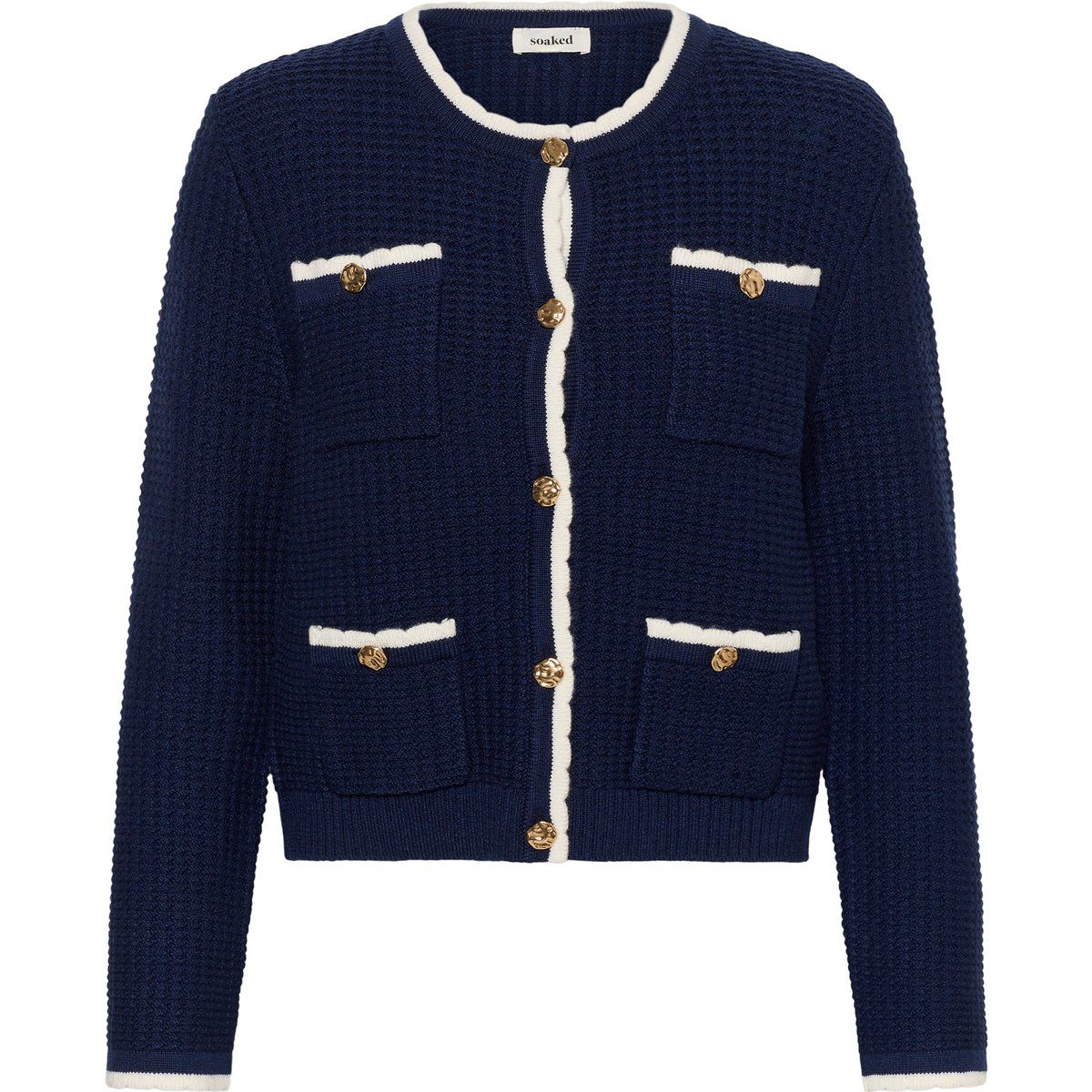 Strukturierte Strickjacke mit Kontrastpaspelierung