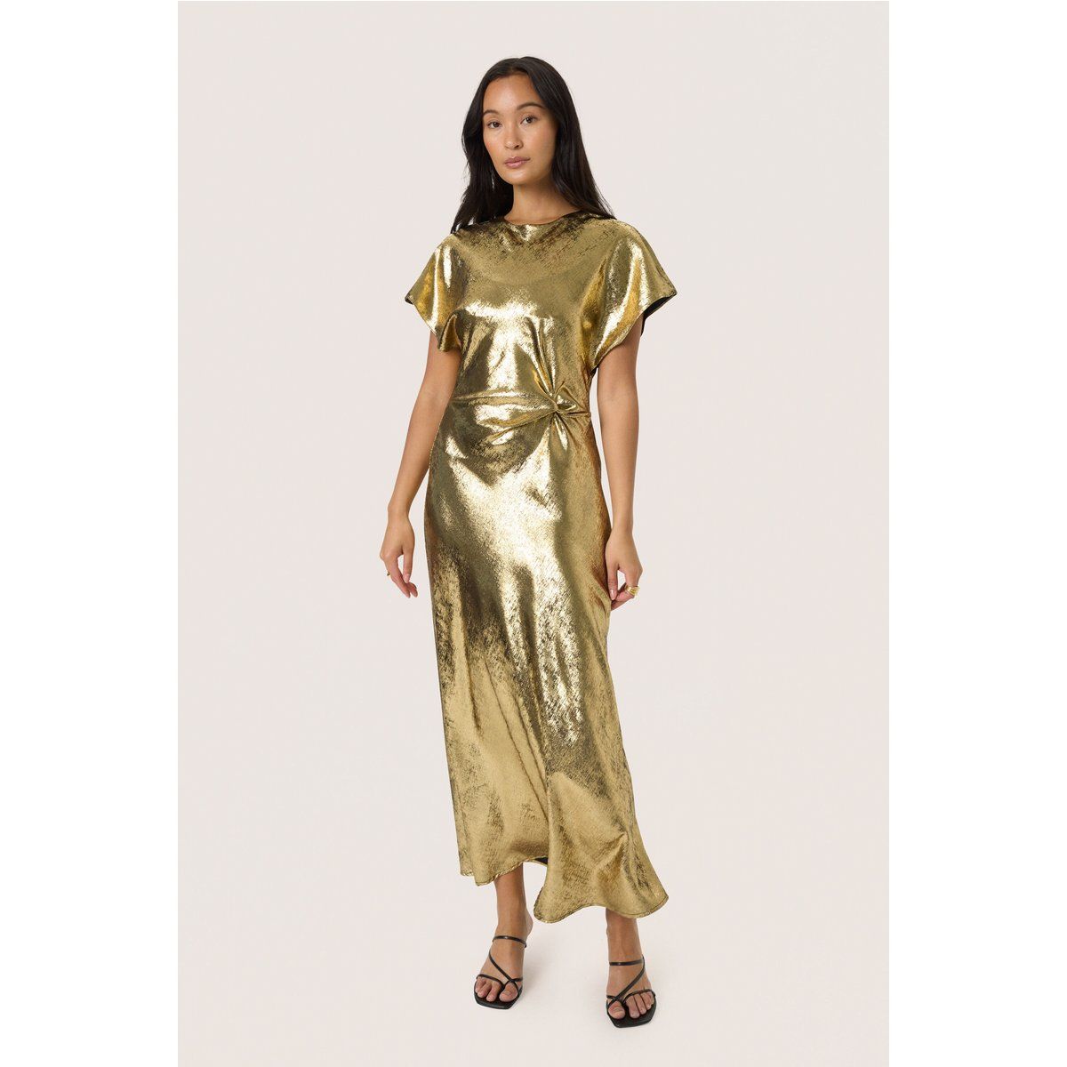 Metallic-Midikleid mit Knotendetail