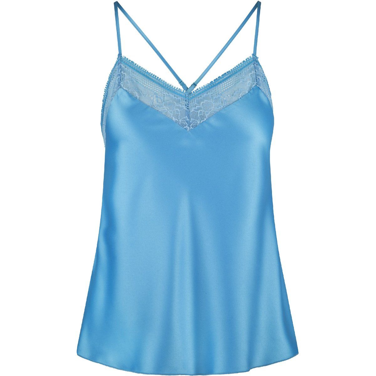 Satin-Top mit Spitzenbesatz