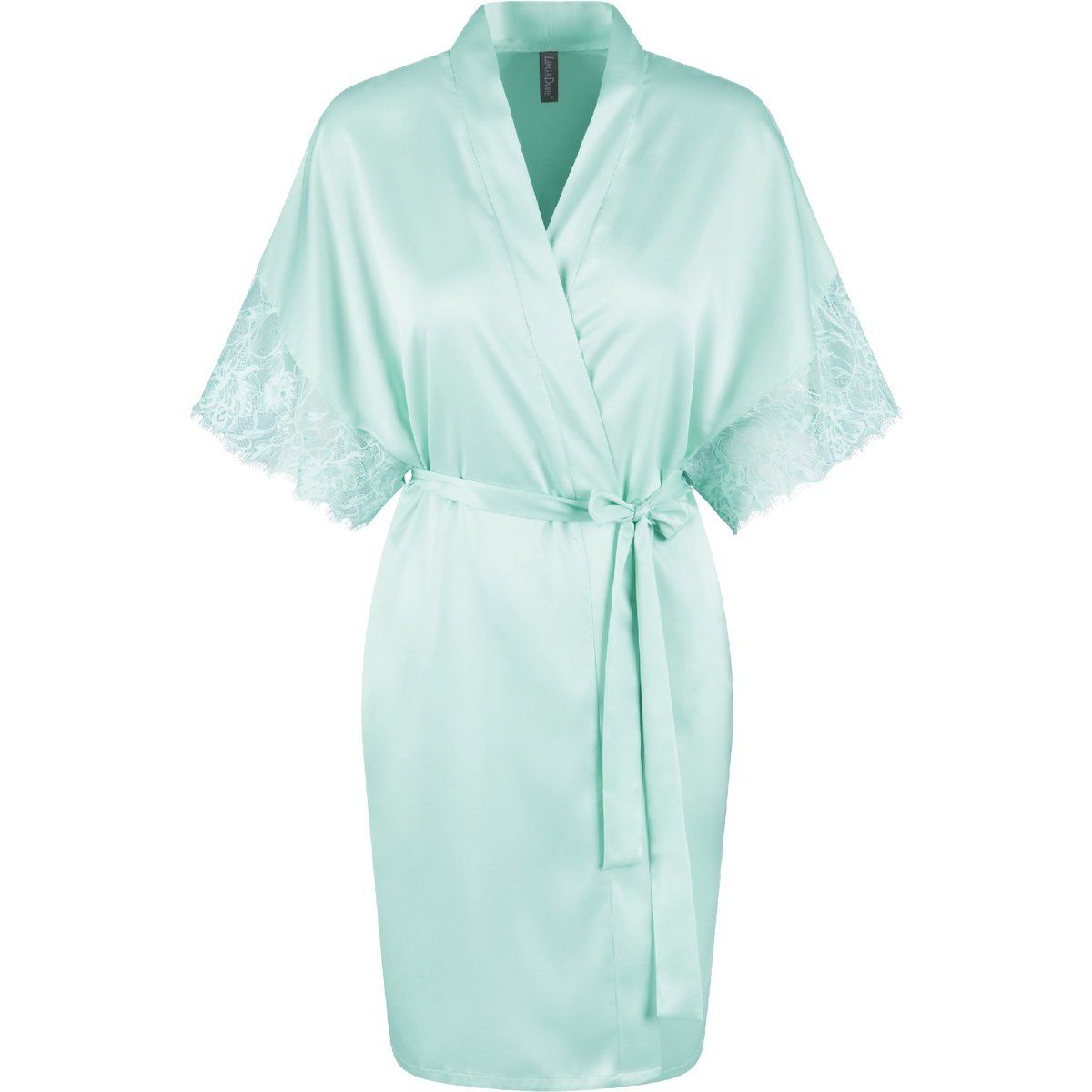 Satin-Kimono mit Spitzenbesatz