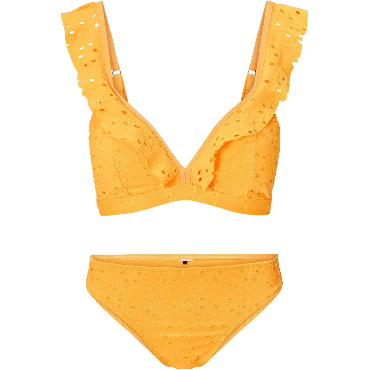 Triangel-Bikini mit Rüschen und Lochstickerei