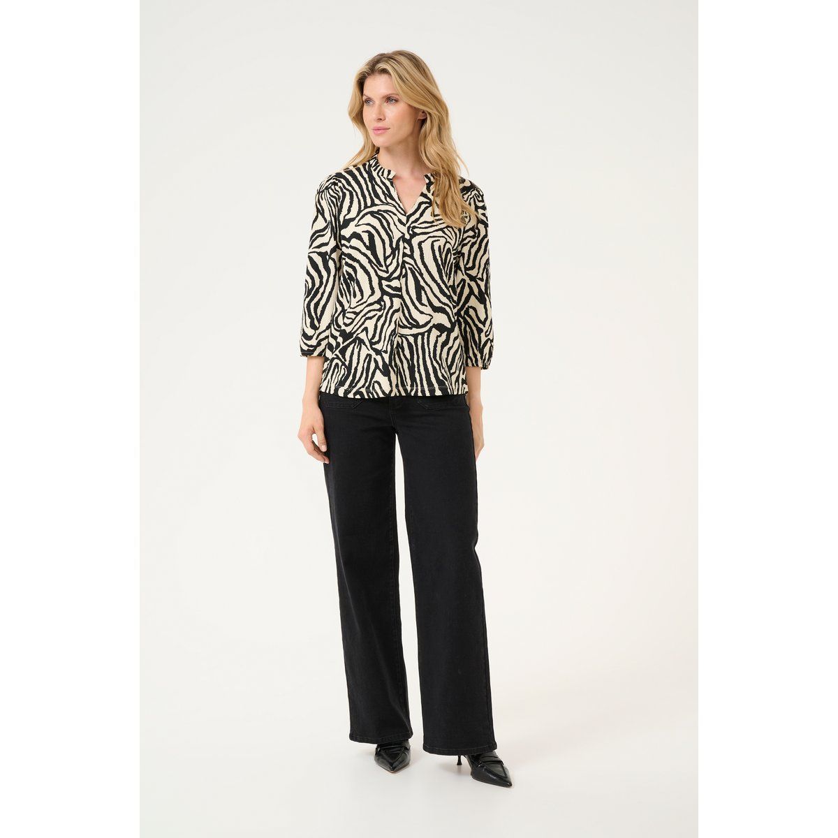 Strukturierte Zebra-Print Bluse mit 3/4-Arm