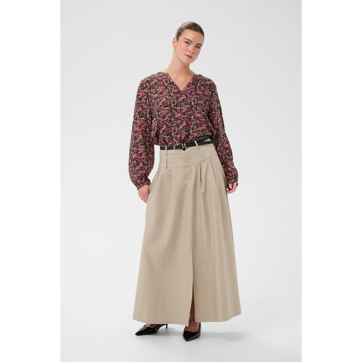 Florale V-Ausschnitt Bluse mit Print