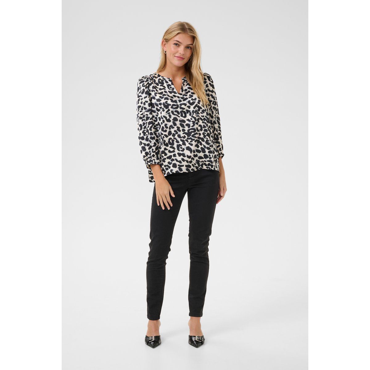 Bluse mit Puffärmeln und Leopardenmuster
