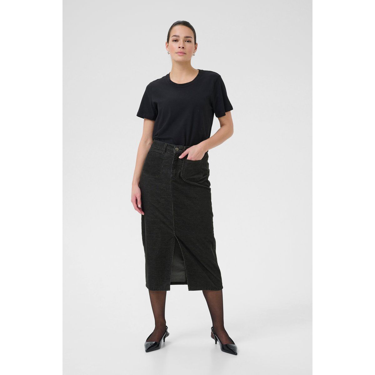 Jeans-Midirock mit Schlitz