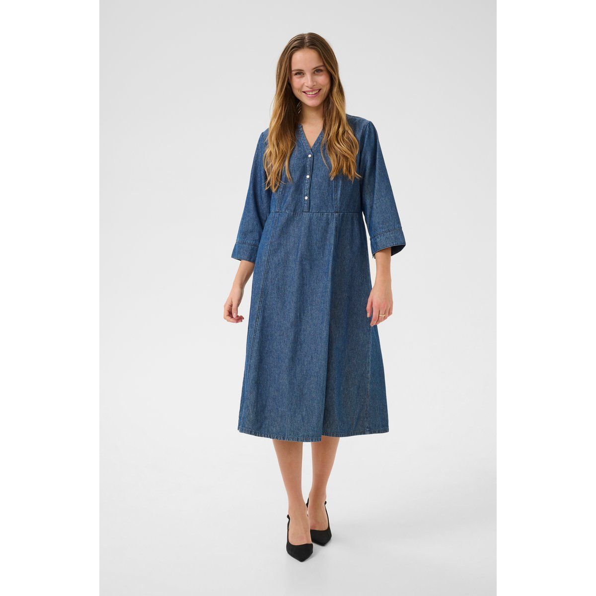 Midi-Denimkleid mit Knopfleiste
