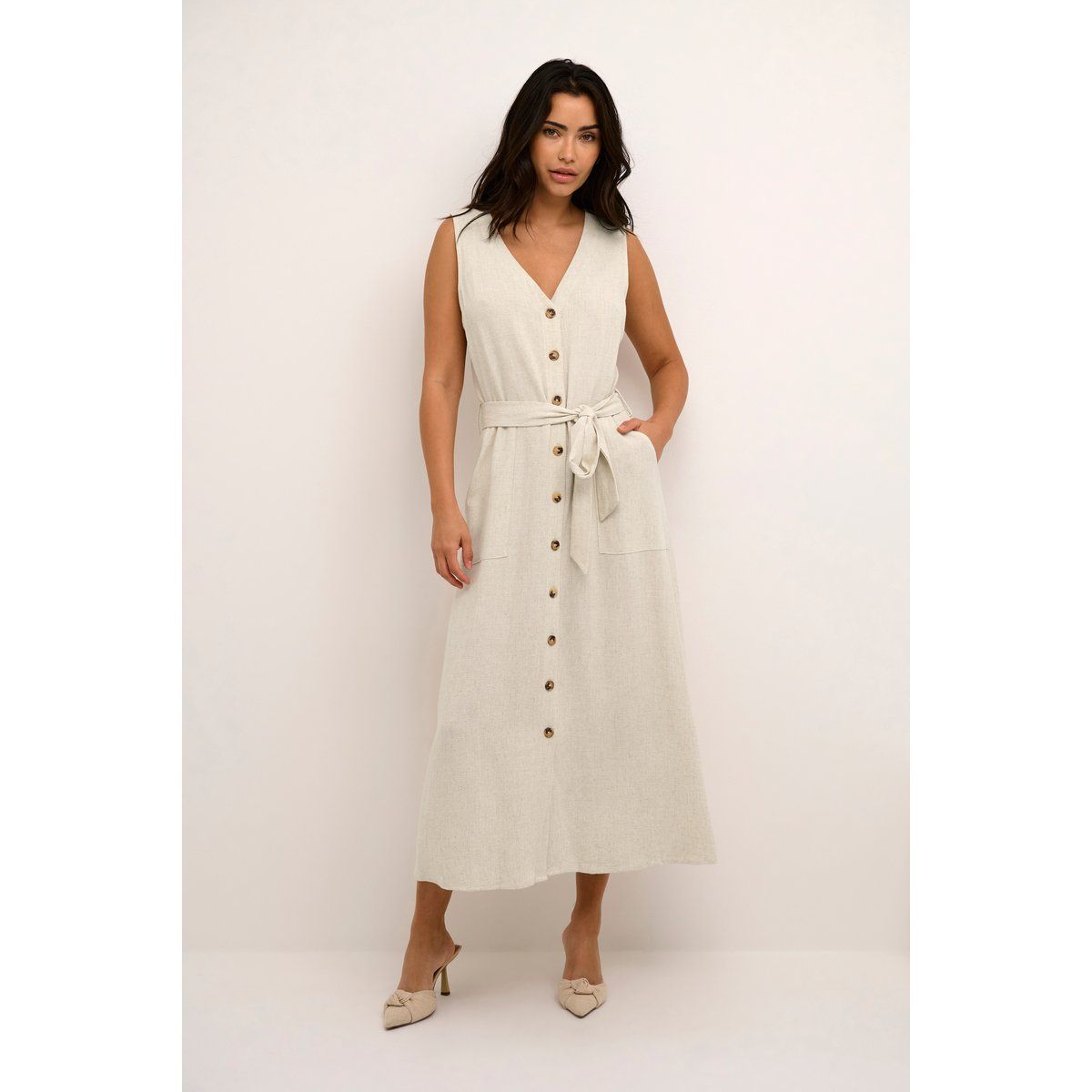 Ärmelloses Midikleid mit Knopfleiste