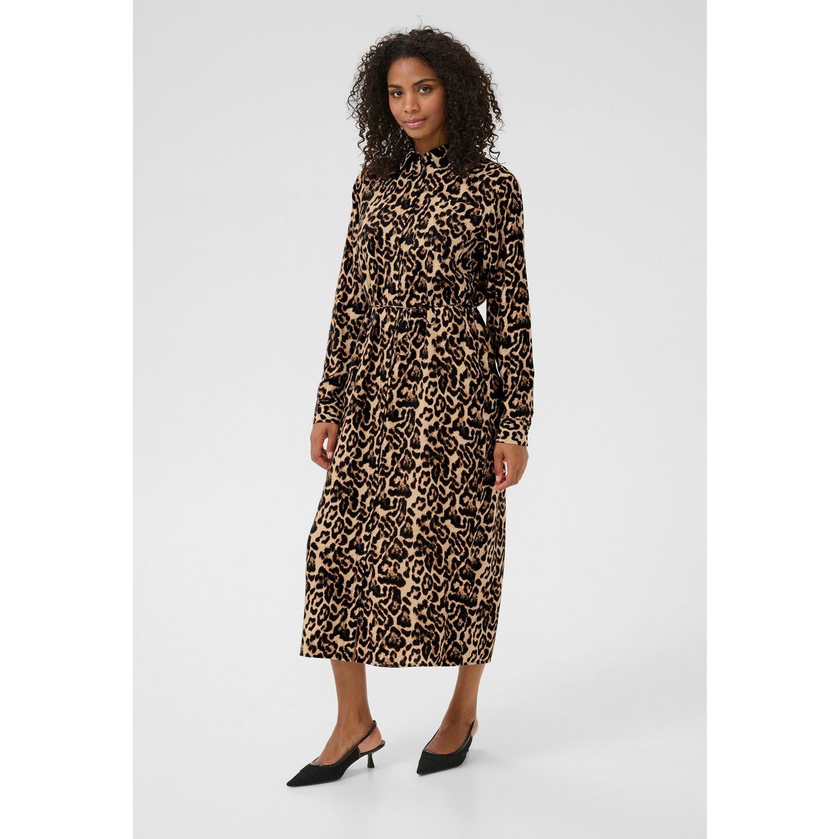 Midi-Hemdkleid mit Leopardenmuster