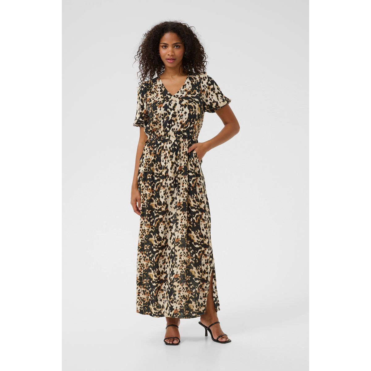 Maxikleid mit V-Ausschnitt und Animalprint