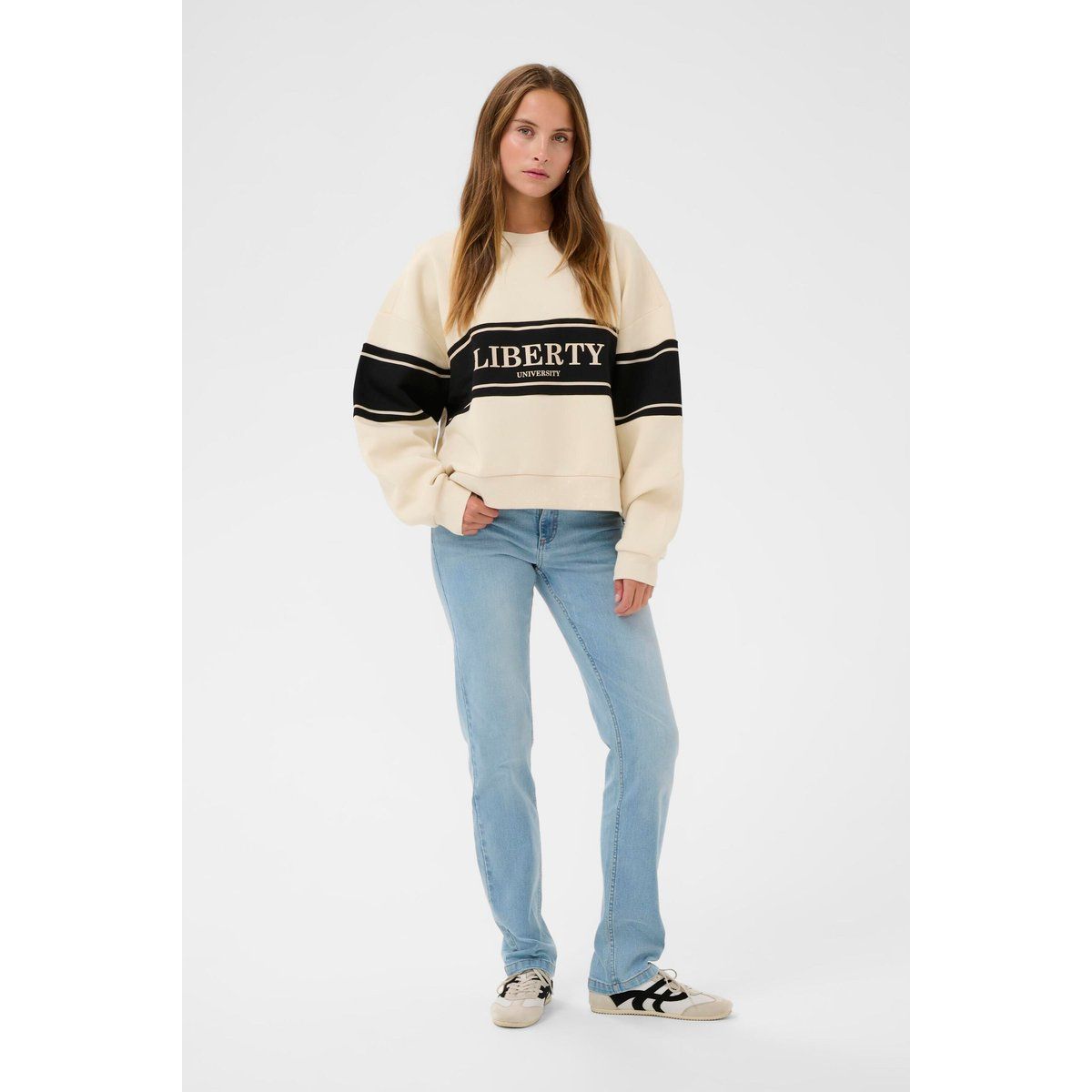 Oversize-Sweatshirt mit Varsity-Print und Streifen