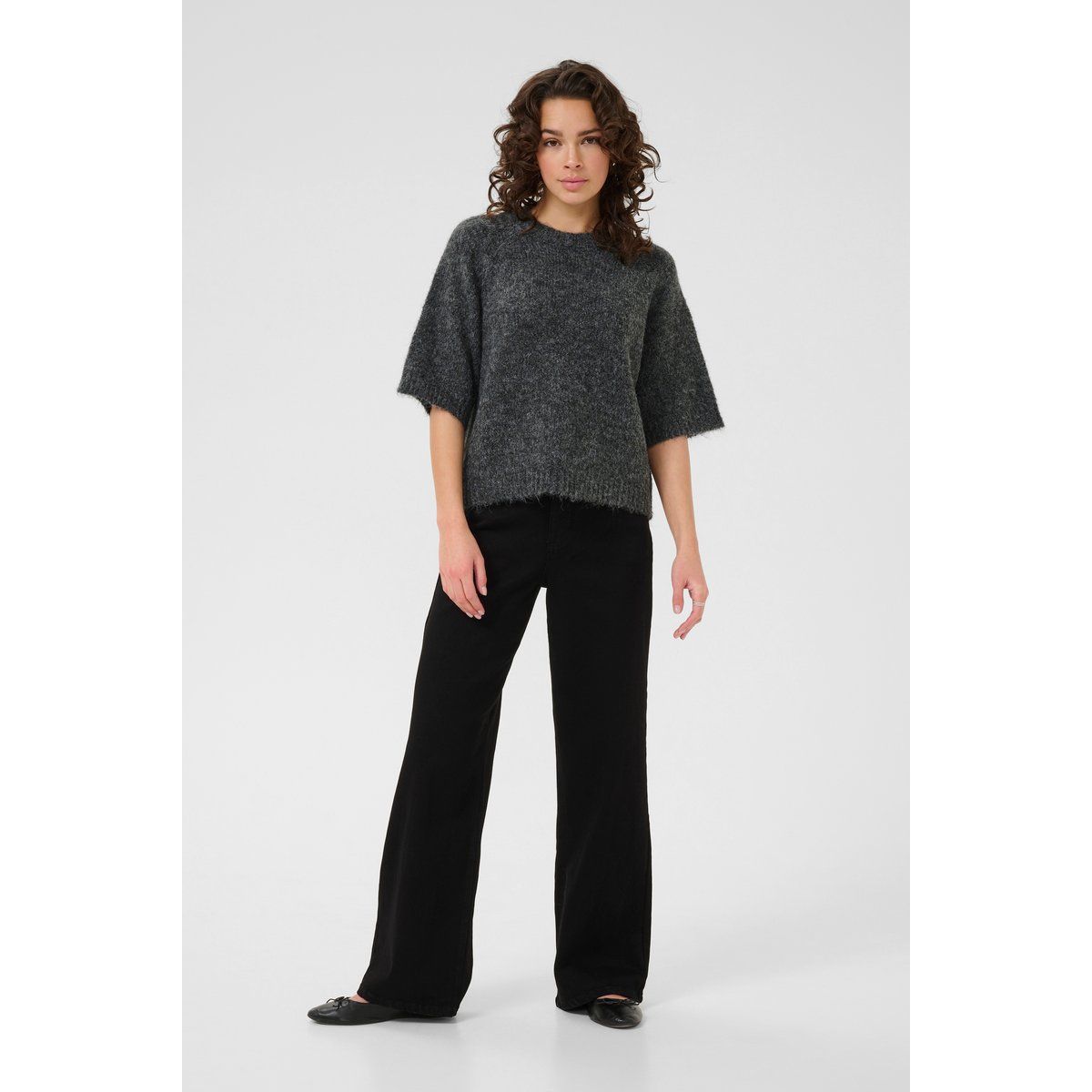 Lockerer Melange-Strickpullover mit Kurzarm