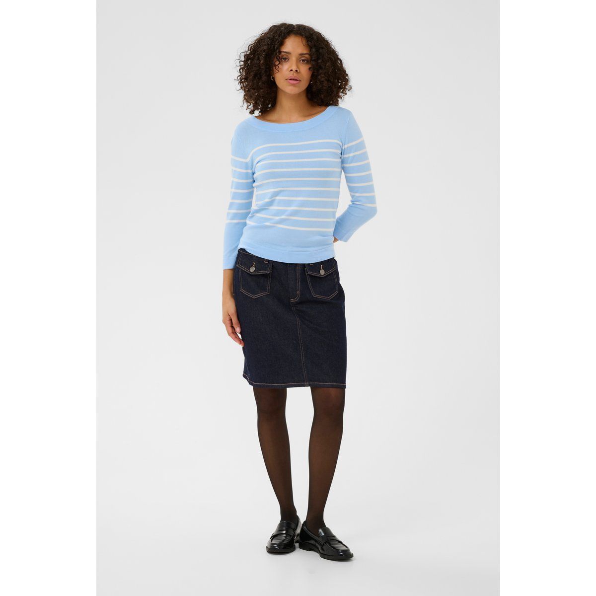Gestreifter Feinstrickpullover mit 3/4-Ärmeln