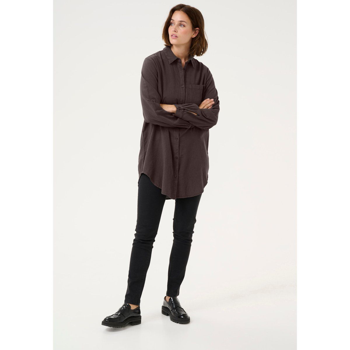 Oversize-Baumwoll-Tunika mit Knopfleiste