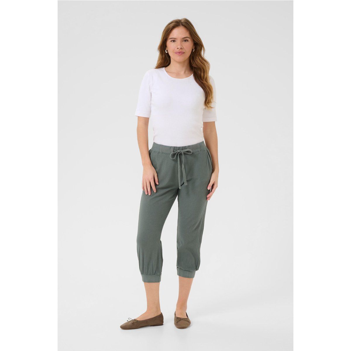 Lässige Baumwoll-Caprihose mit Kordelzug