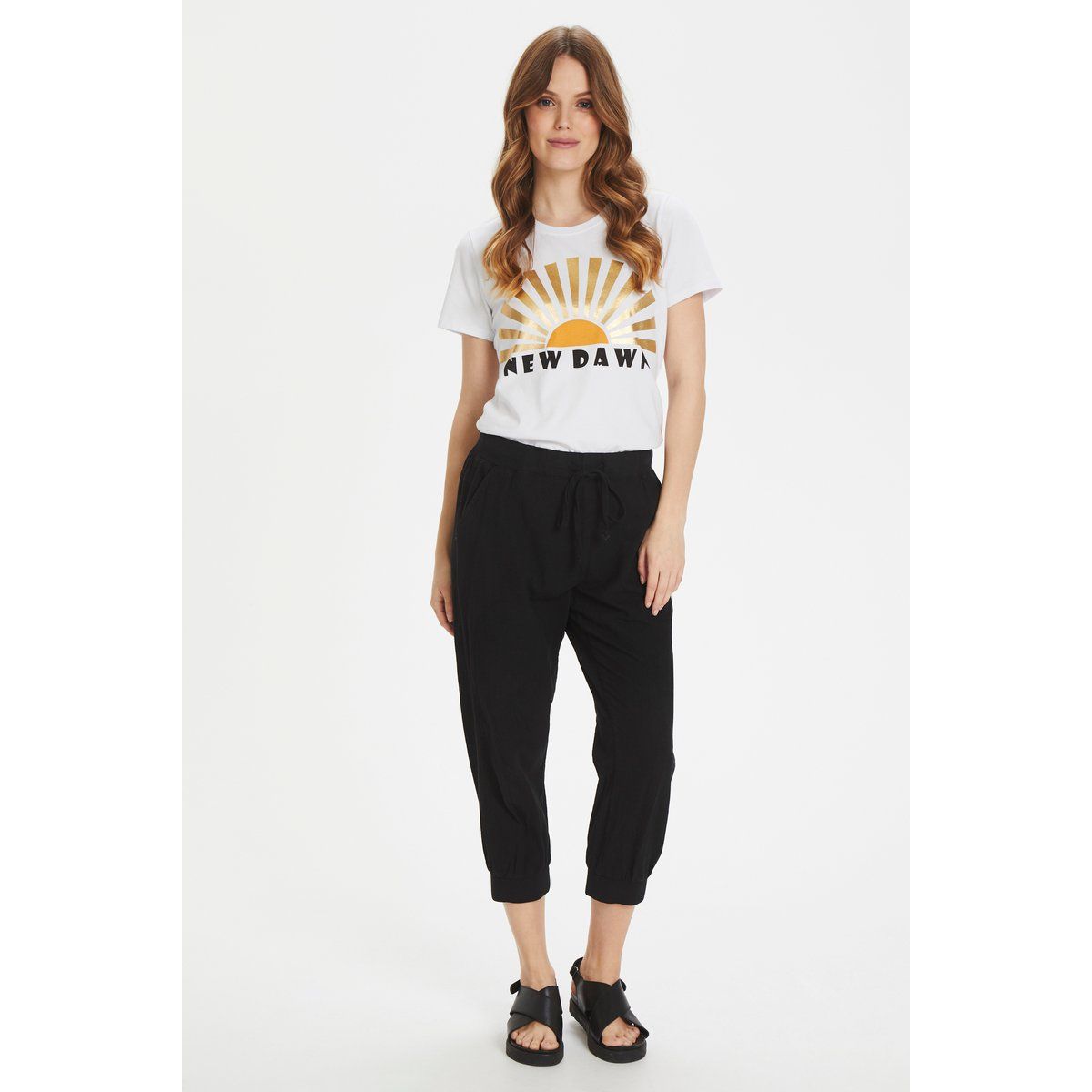 Lässige Baumwoll-Caprihose mit Bündchen