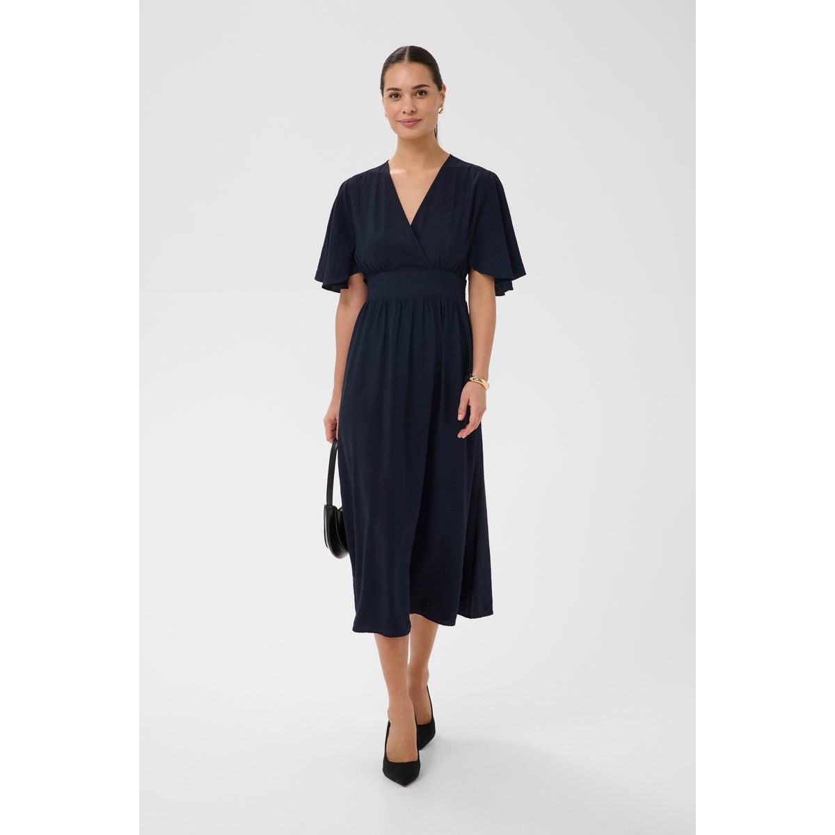 V-Ausschnitt Midikleid mit Flatterärmeln