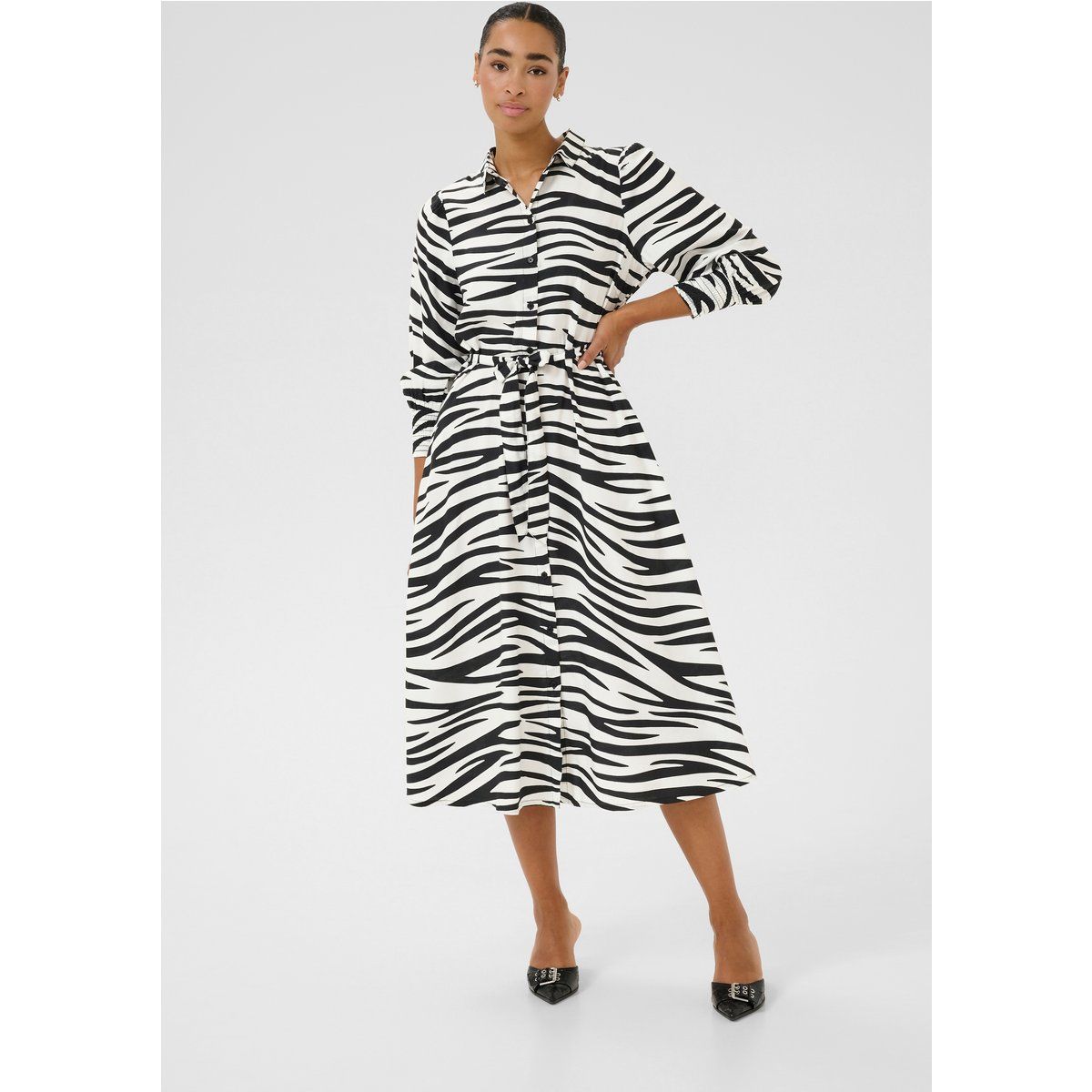 Midi-Hemdblusenkleid mit Animal-Print