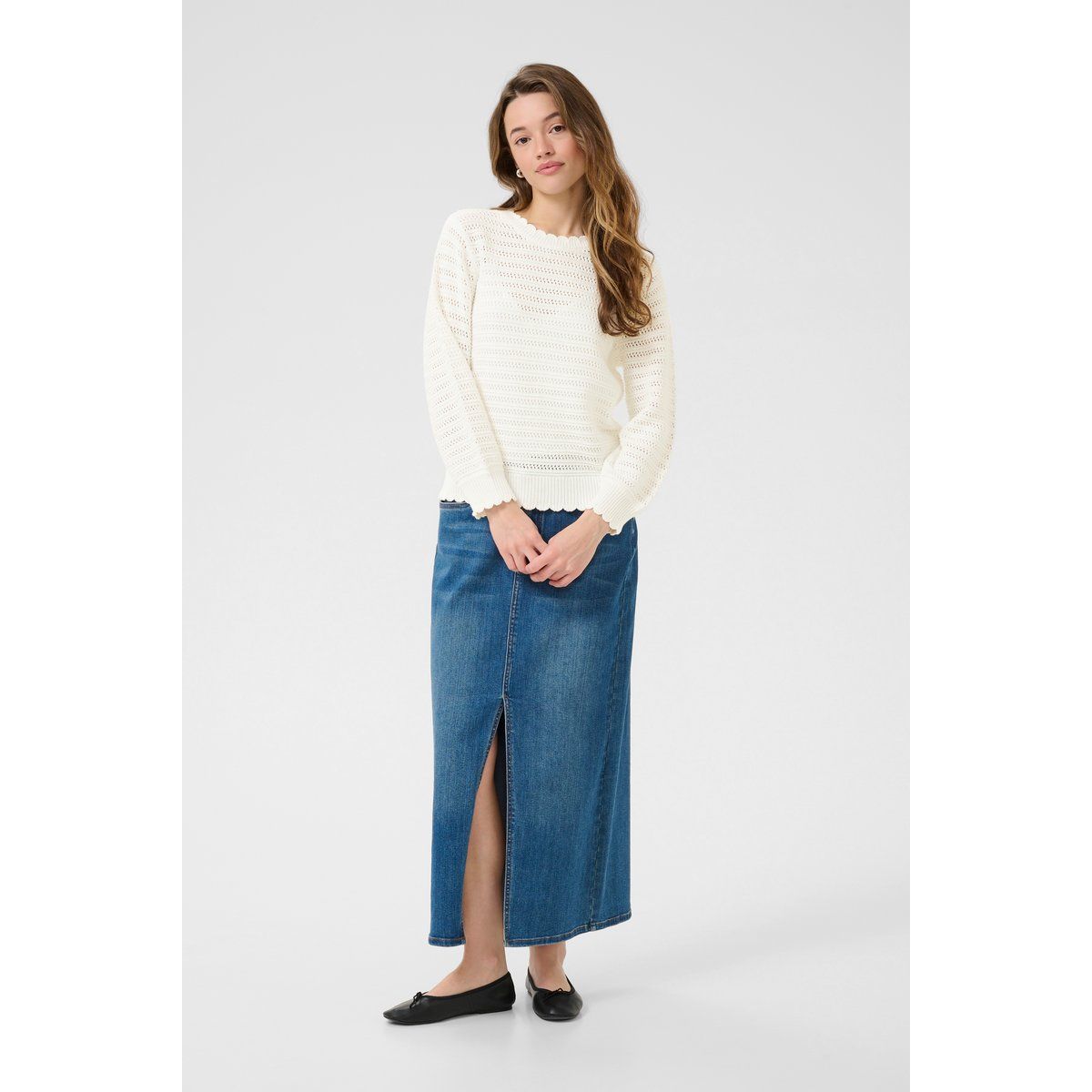 Lochstrick-Pullover mit Wellenkante