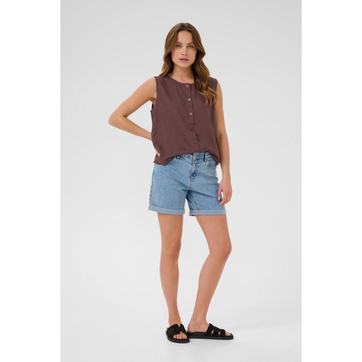 Ärmelloses gestreiftes Button-Up-Oberteil