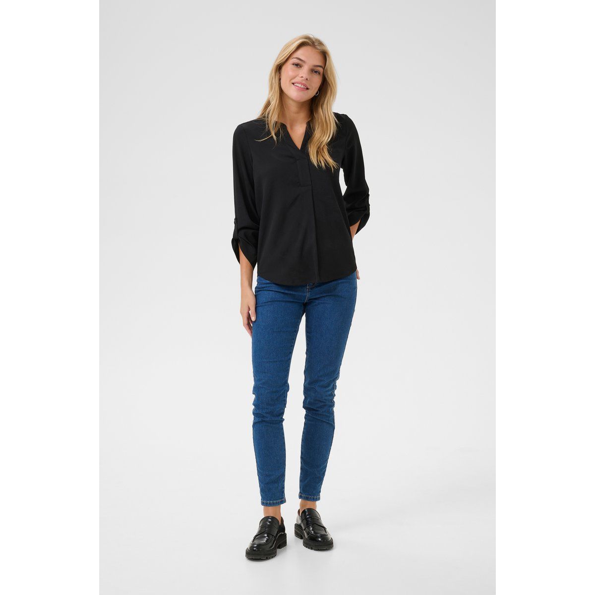 Vielseitige 3/4-Arm V-Ausschnitt Bluse