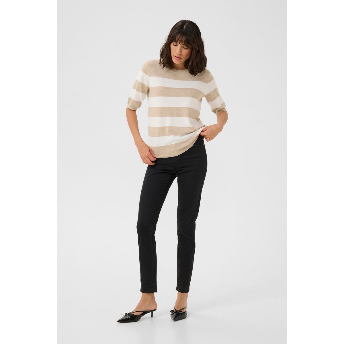 Gestreiftes Stricktop mit halbem Arm