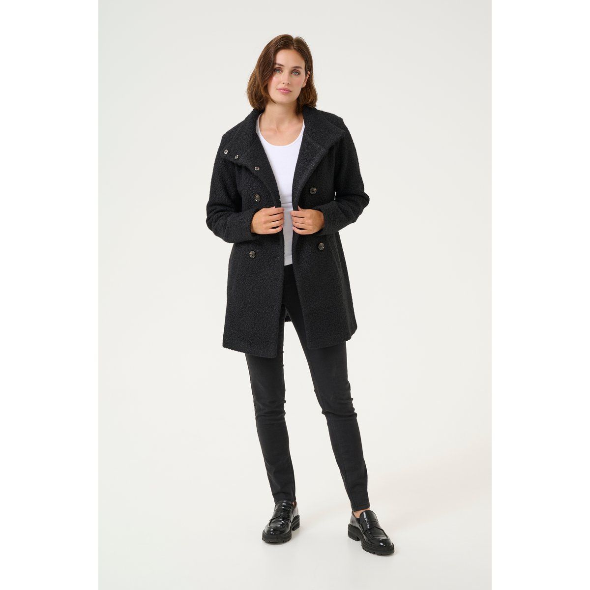 Strukturierte zweireihige mittellange Jacke