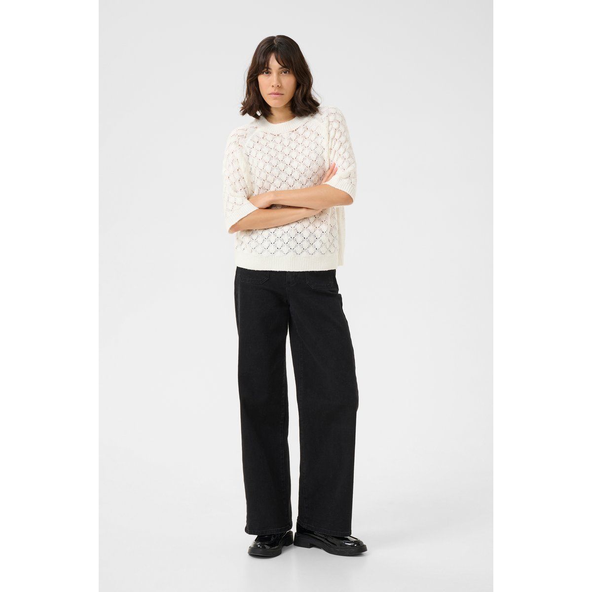 Lockerer Pointelle-Strickpullover