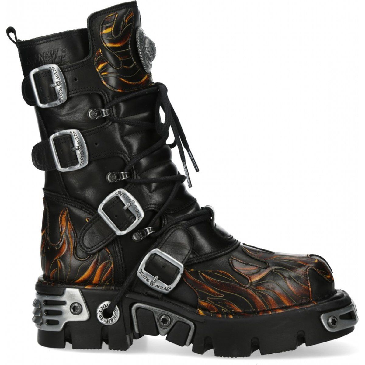Halbhohe Schnallenstiefel mit Flammenmuster