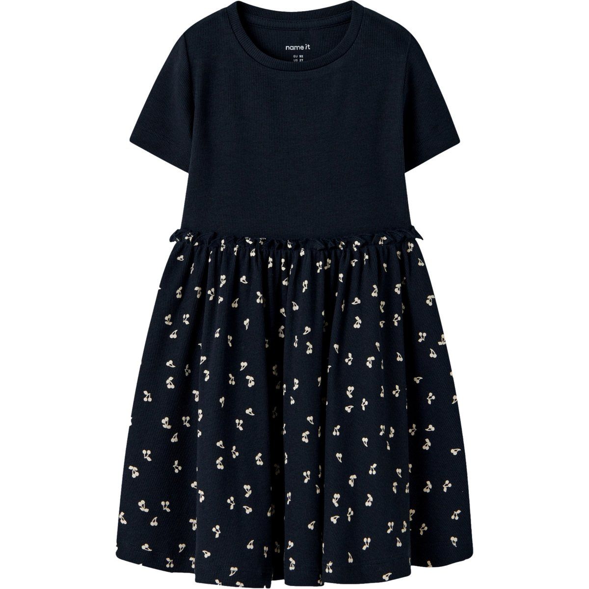 Kirsch-Print Kleid mit Ripp-Oberteil
