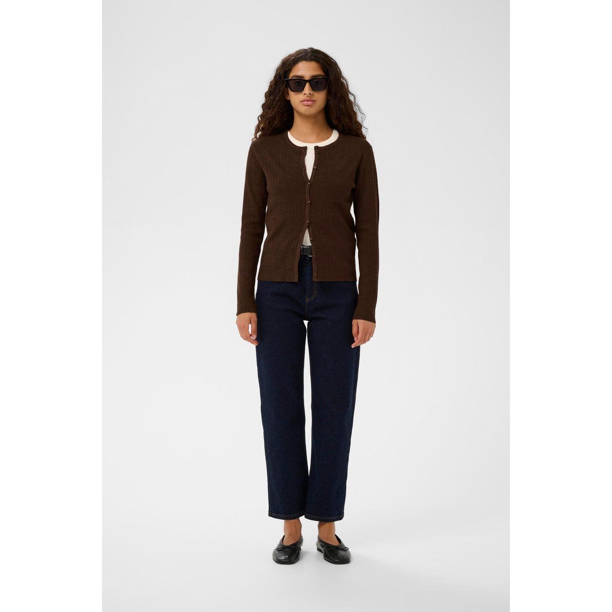 Rippstrick-Cardigan mit Rundhals