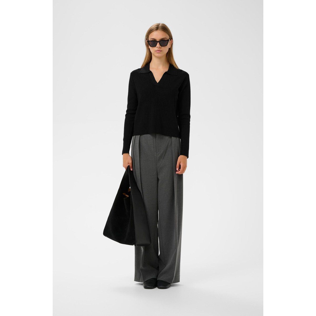 Rippenstrick-Pullover mit Polokragen