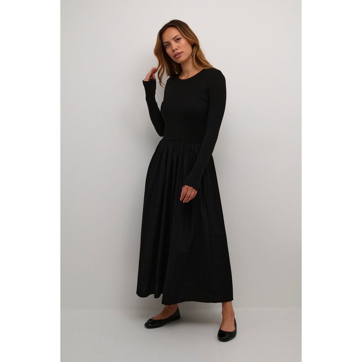 Schmales Rippstrick-Kombi-Maxikleid