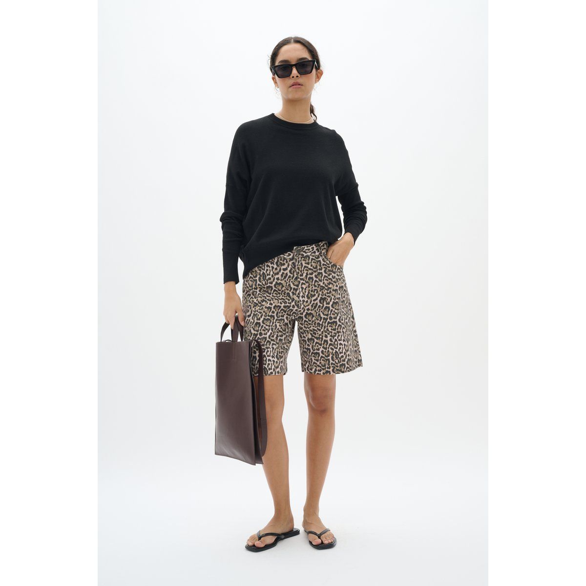 Leopardenmuster Bermuda-Shorts mit geradem Bein