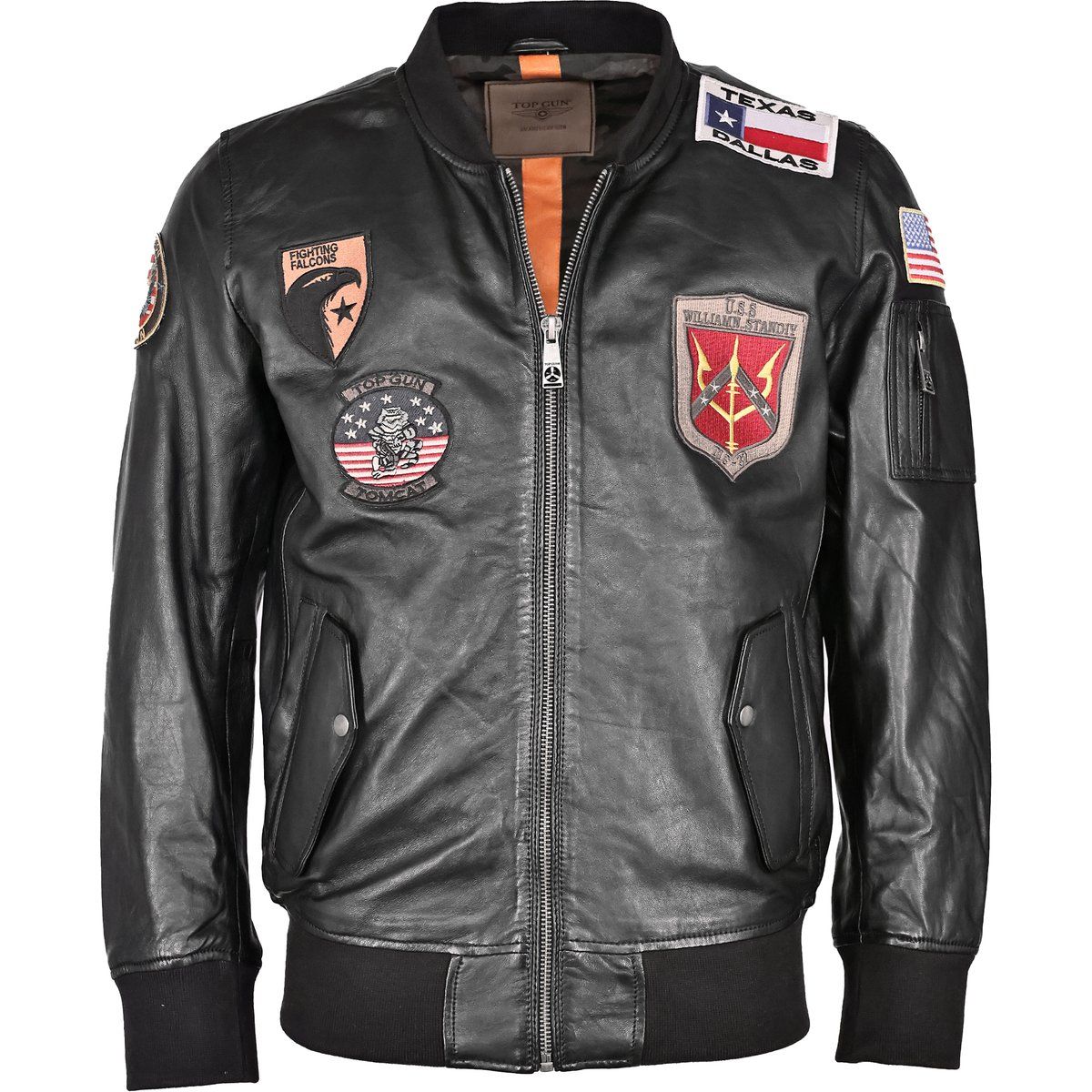 Leder-Bomberjacke mit Patches