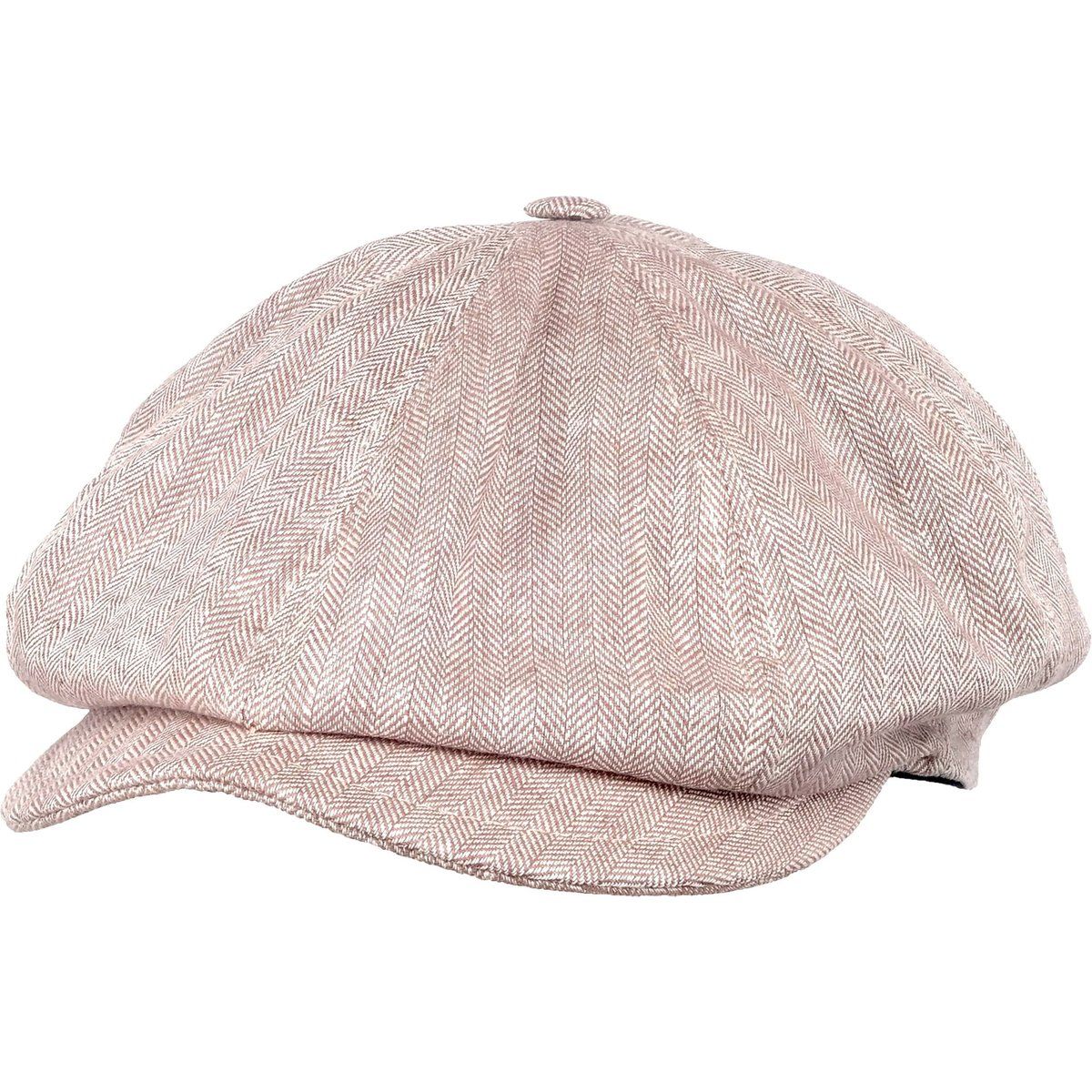 Leinen Bakerboy Schirmmütze Fischgrät Beige
