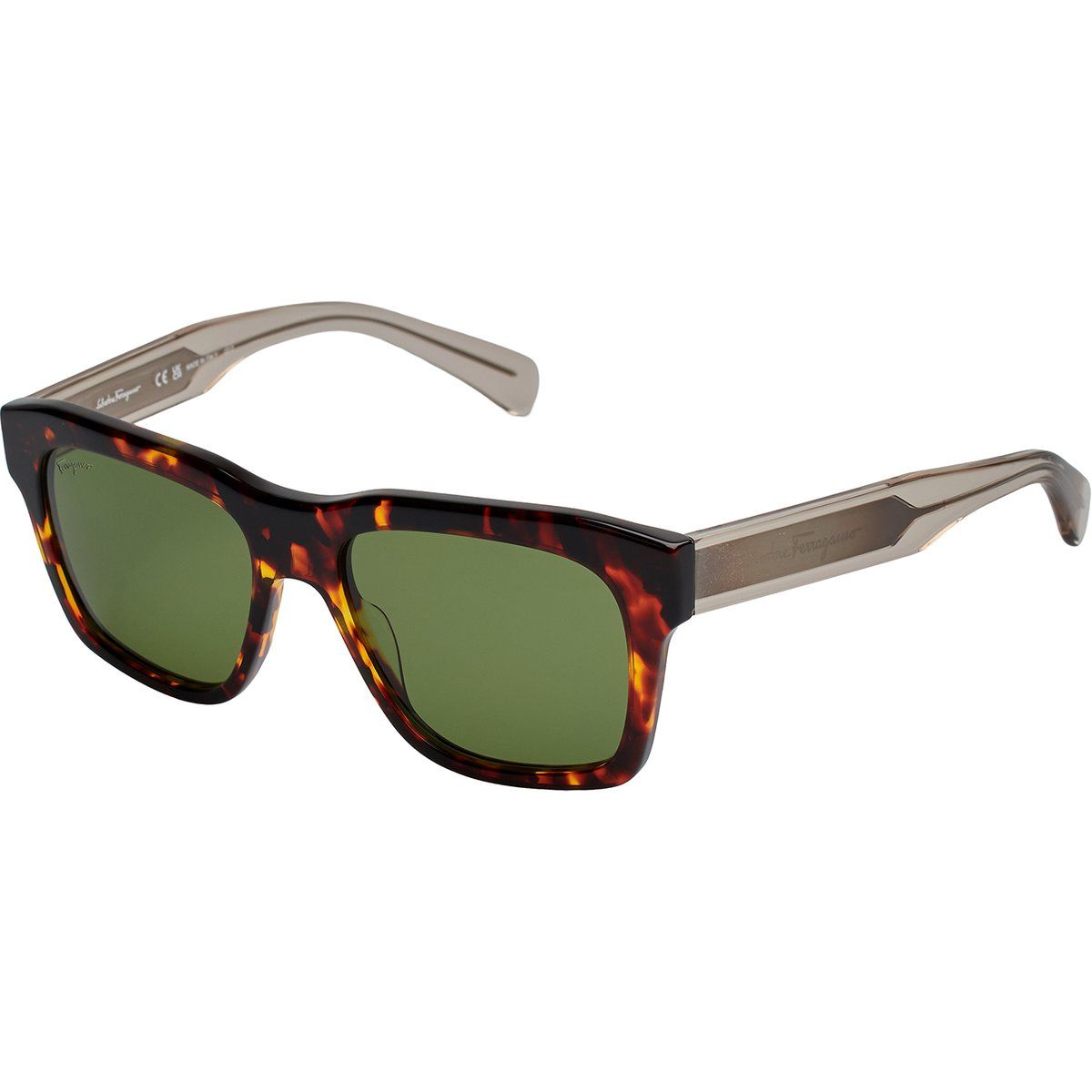 Quadratische Schildpatt Sonnenbrille mit grünen Gläsern