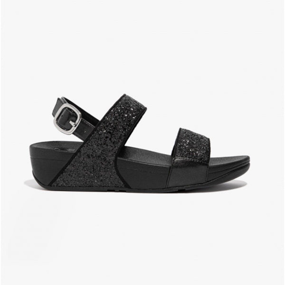 LULU GLITTER Damen Sandalen mit Rückenriemen Schwarz Glitzer