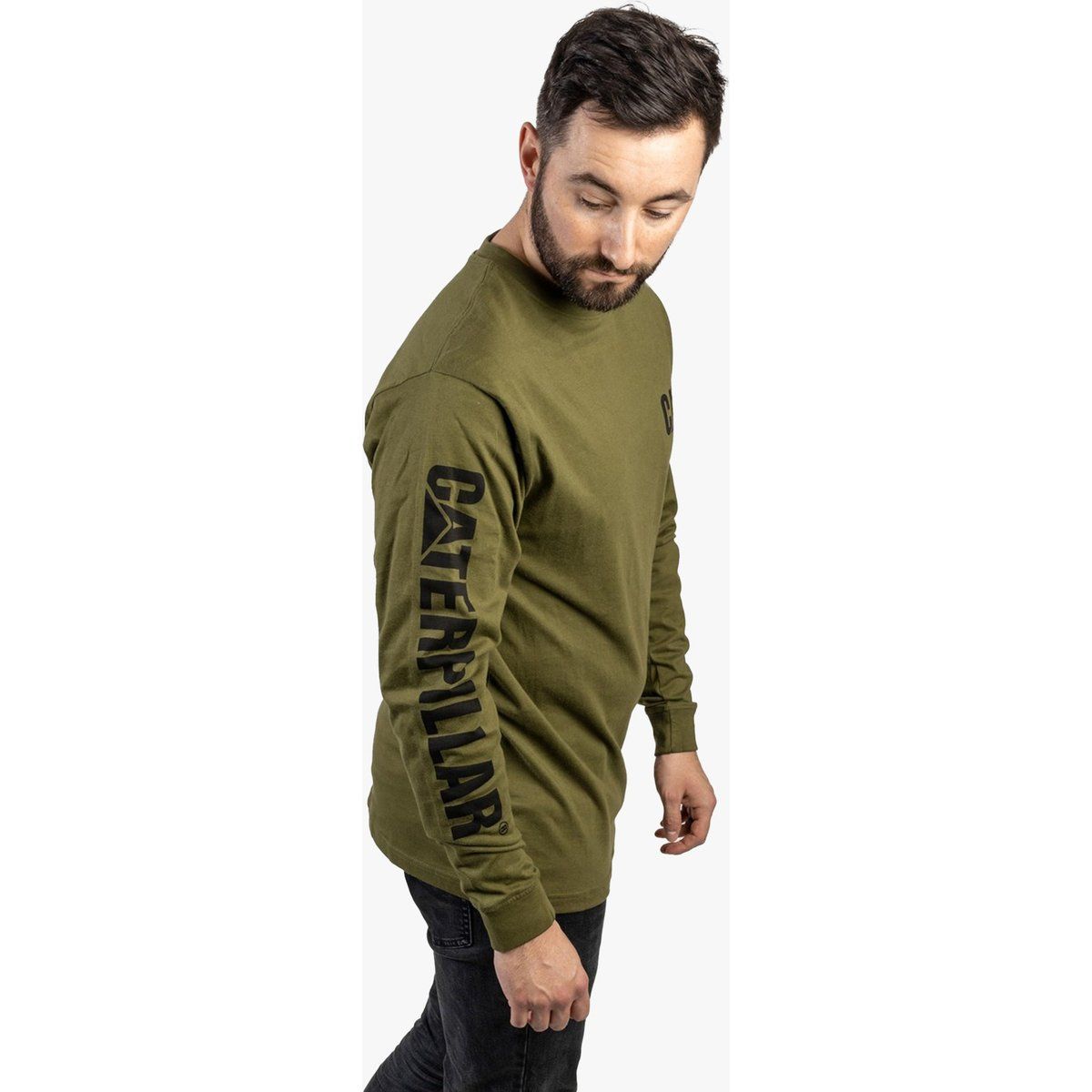 CAT MARKEN BANNER Herren Baumwoll Langarm-T-Shirt Grün