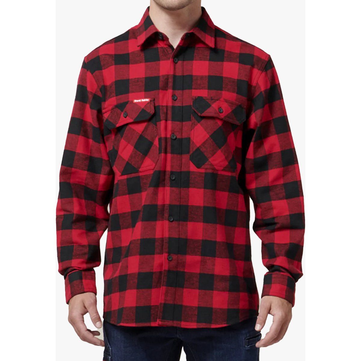 Hard Yakka LANGARM KARO FLANELL Herrenhemden Rot