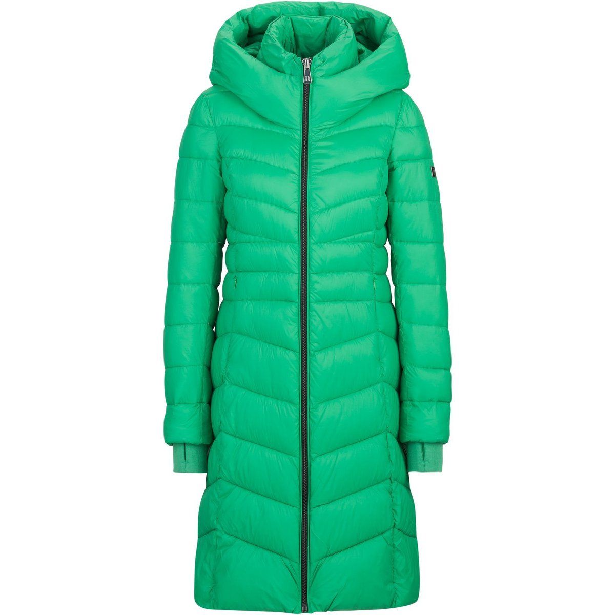 Langer Stepp-Puffer-Mantel mit Kapuze
