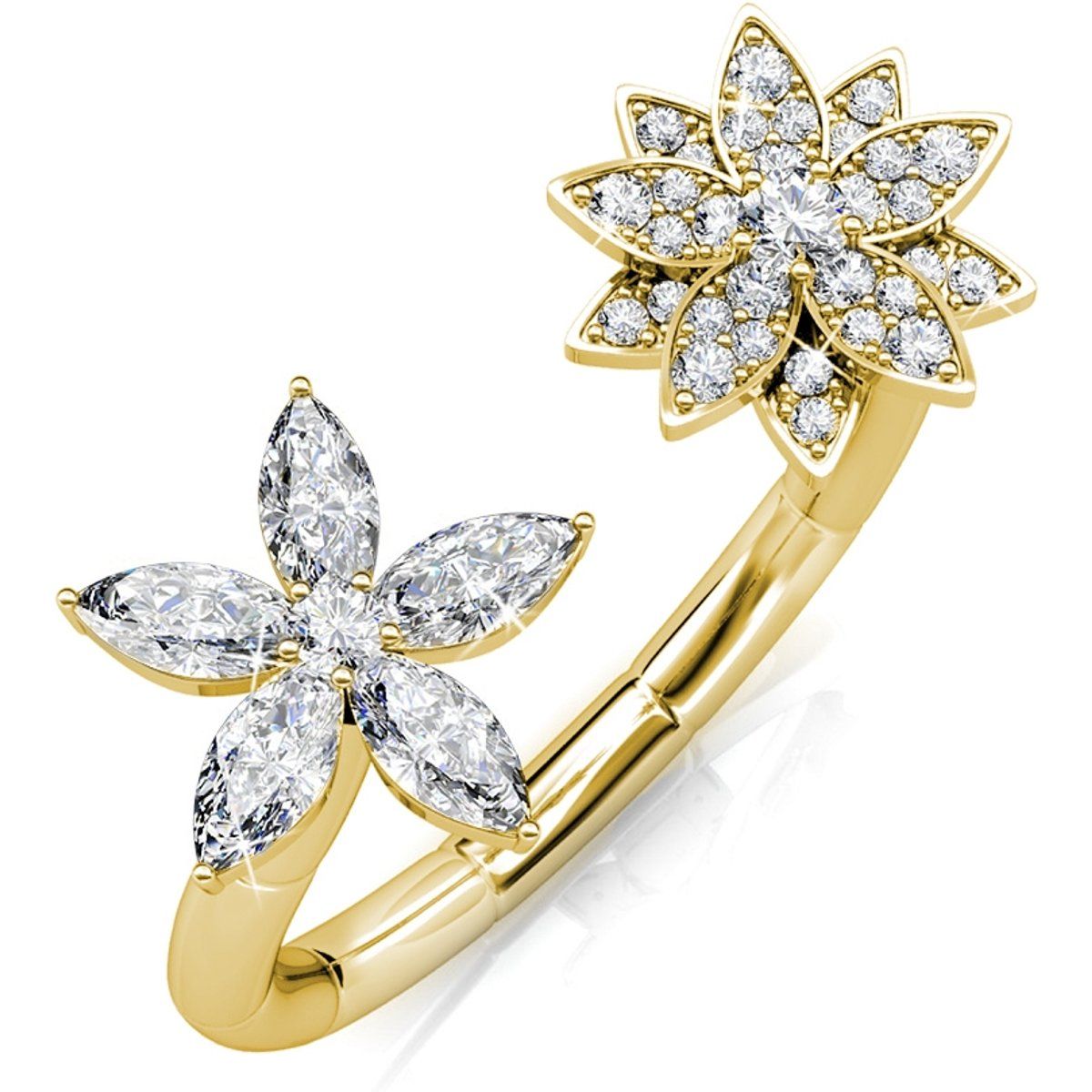 Floral Kristall Vergoldeter Ring