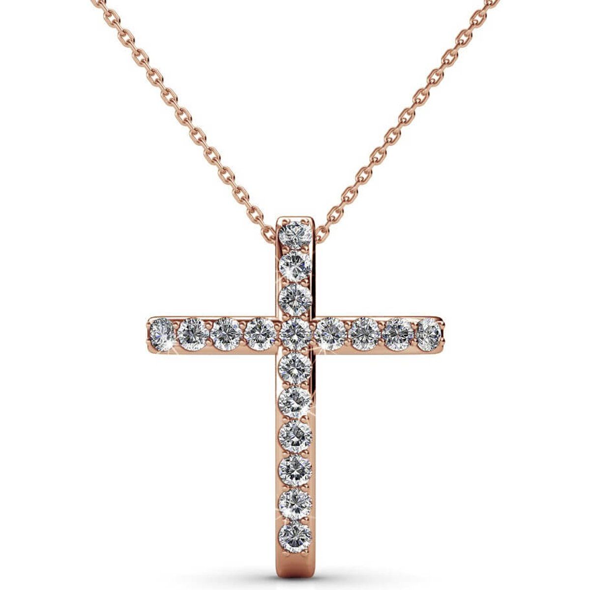 Kristallbesetzte Kreuz-Halskette in Roségold