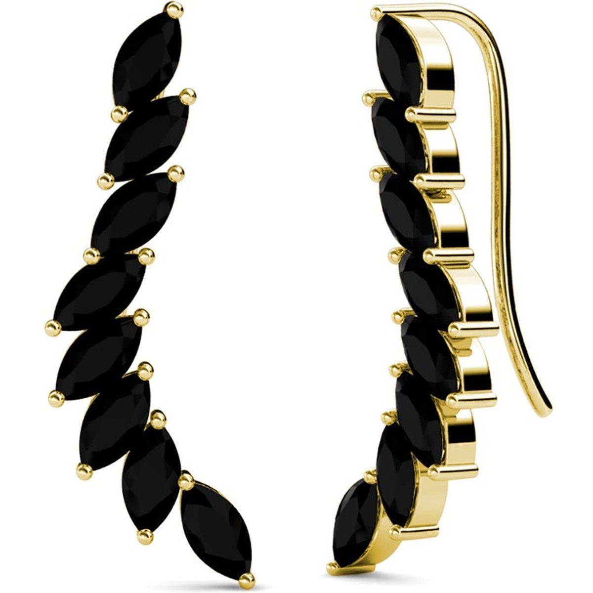 Schwarze Kristall Gold Ohrkletterer Ohrringe