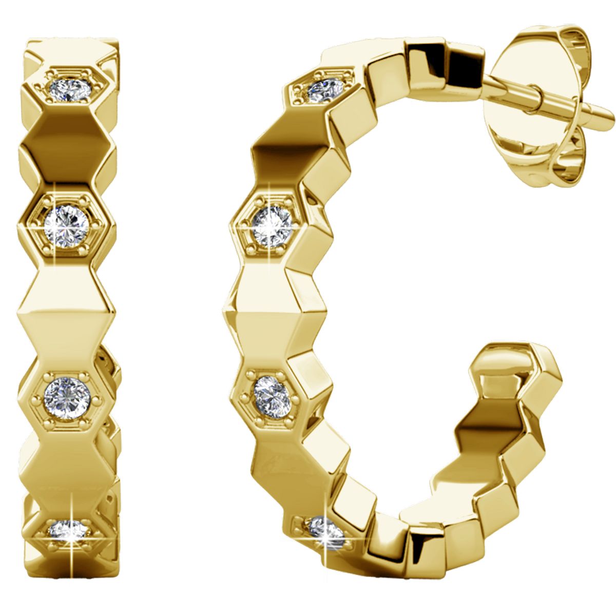 Hexagonale Creolen mit Kristallbesatz